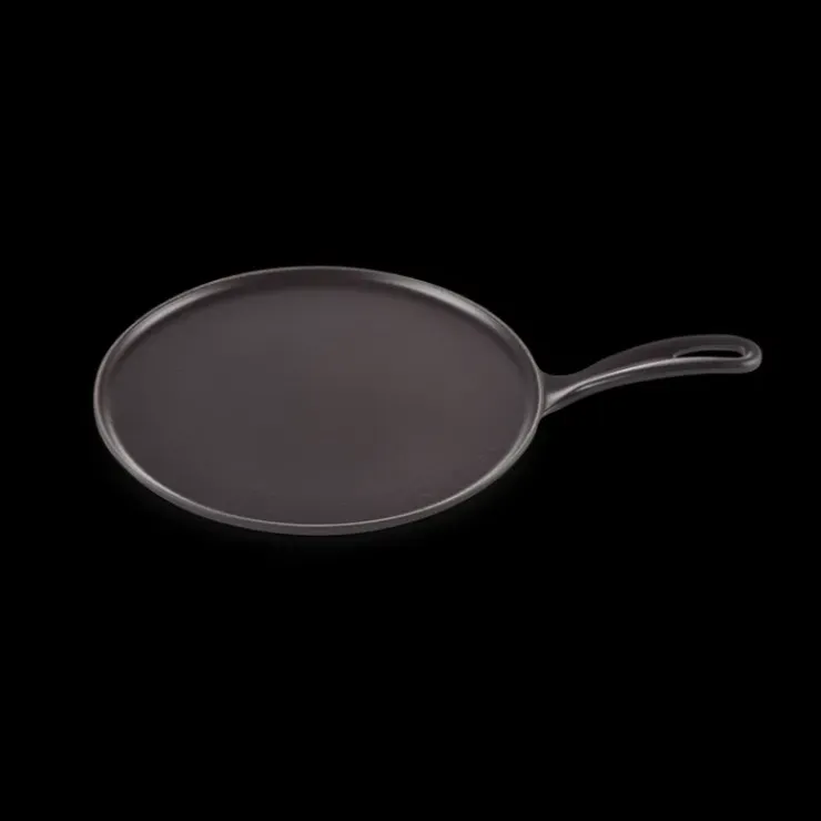 LE CREUSET Crêpière en Fonte 27 cm Noir Mat avec Spatule & Râteau New