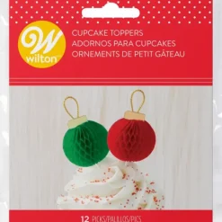WILTON Décorations Boules de Noël Rouges et Vertes sur Piques (x12) New