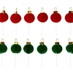 WILTON Décorations Boules de Noël Rouges et Vertes sur Piques (x12) New