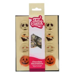FUNCAKES Décors Chocolat Blanc 4 Motifs Halloween (x12) New