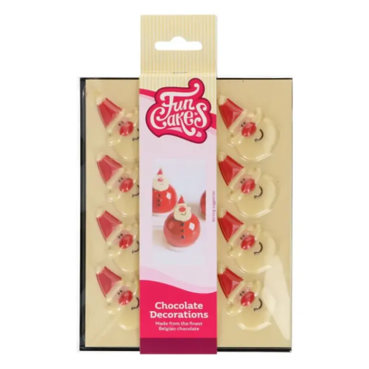 FUNCAKES Décors Chocolat Blanc Père Noël (x12) New