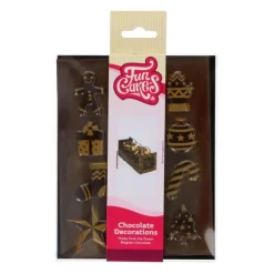 FUNCAKES Décors Chocolat Noir Motifs Noël Doré (x12) Hot