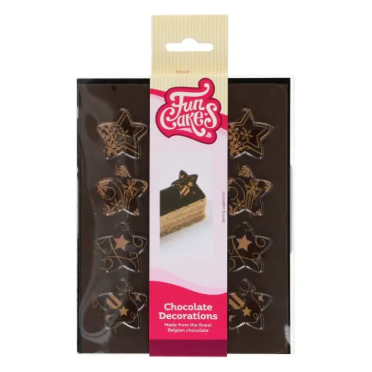FUNCAKES Décors Chocolat Noir Étoiles Or (x12) New
