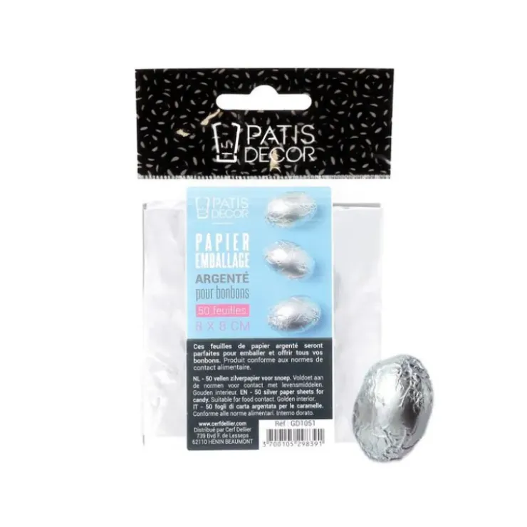 PATISDECOR Emballage Pour Bonbons Argenté 50 feuilles Patisdécor