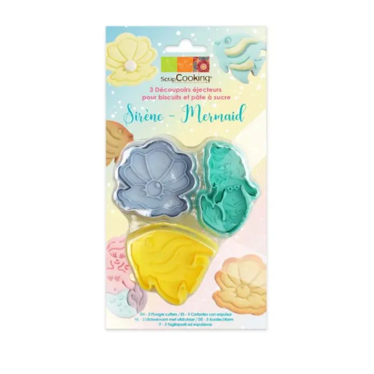 SCRAPCOOKING Emporte-Pièce Sirène, Coquillage, Poisson x3 avec poussoir éjecteur Clearance