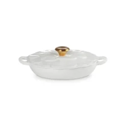 LE CREUSET Faitout Fonte Émaillée Pétales Blanc avec Bouton Doré 26 cm