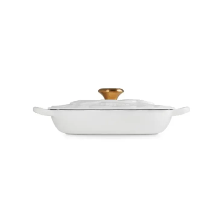 LE CREUSET Faitout Fonte Émaillée Pétales Blanc avec Bouton Doré 26 cm