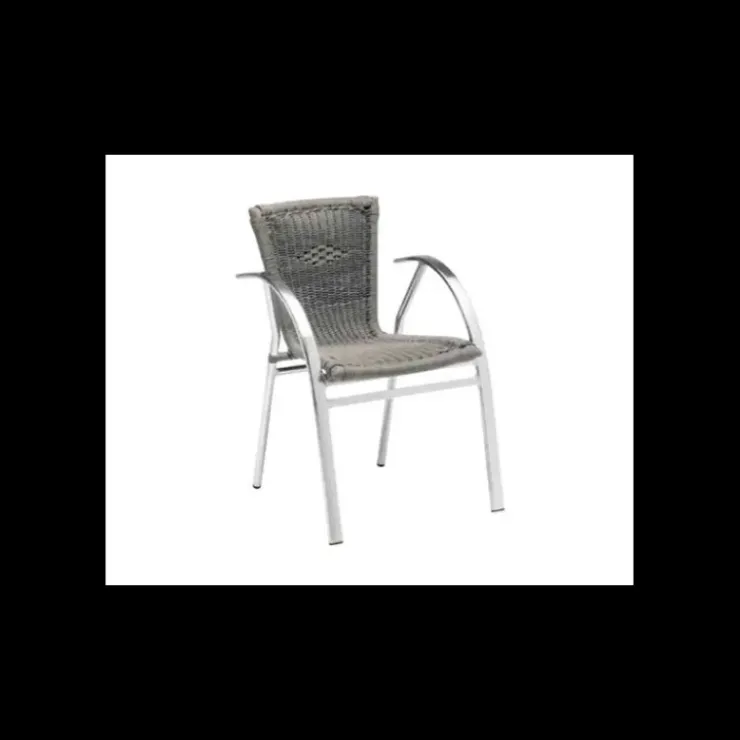 LYROSE Fauteuil Tressé Structure Aluminium Djerba Gris New