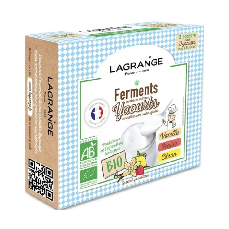 LAGRANGE Ferment Lactique Bio 3 Sachets 12g Vanille, Fraise et Citron Clearance
