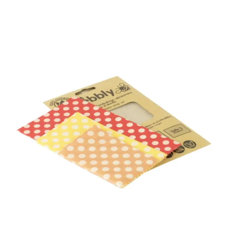 PEBBLY Feuille Emballage Alimentaire Cire Abeille Pois (x3) Hot