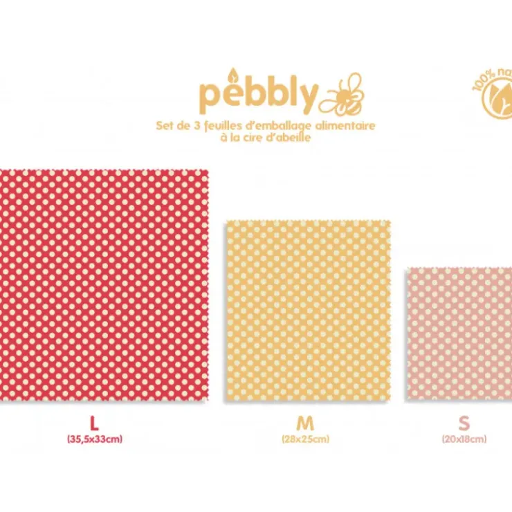 PEBBLY Feuille Emballage Alimentaire Cire Abeille Pois (x3) Hot