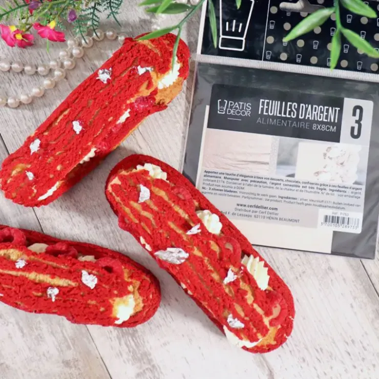 PATISDECOR Feuilles d'Argent Alimentaire 8 cm (x3) Patisdécor Online