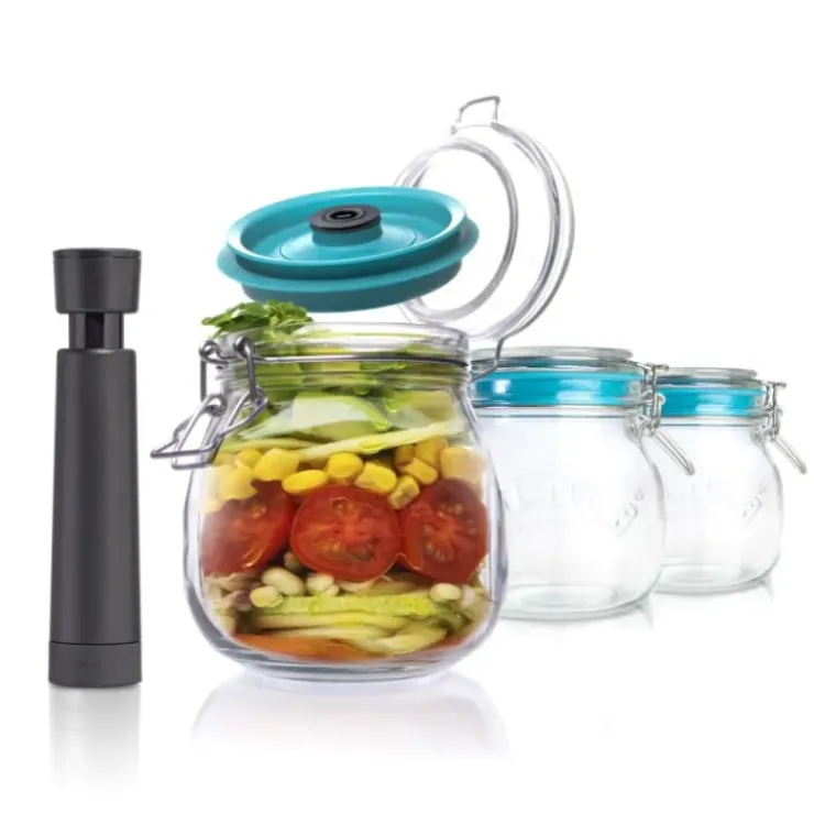 AIRTENDER Kit de Mise Sous-Vide 3 Bocaux Kilner 0,5 L avec Couvercles et Pompe Sale