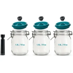 AIRTENDER Kit de Mise Sous-Vide 3 Bocaux Kilner 1,5 L avec Couvercles et Pompe Sale