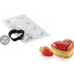 SILIKOMART Kit Moule Silicone 8 Tartelettes Cœur 8 x 7 cm Professional Clearance