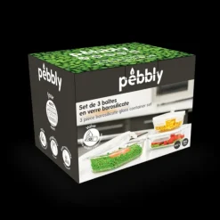 PEBBLY Lot 3 Boîtes de Conservation en Verre Rectangle Outlet