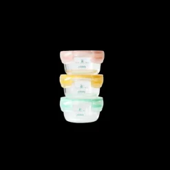 PEBBLY Lot 3 Boîtes de Conservation Rondes pour Bébé en Verre Graduées 240 ml Clearance