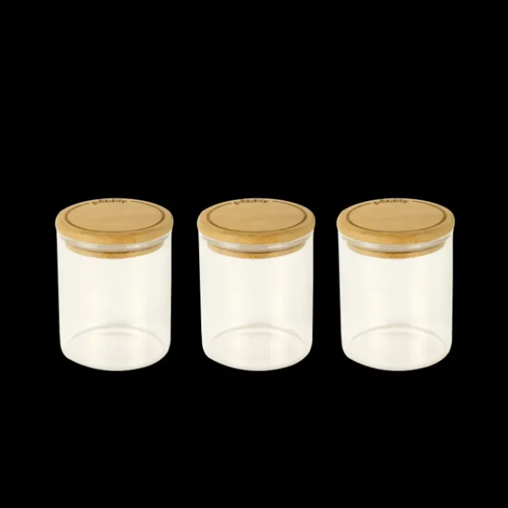 PEBBLY Lot 3 Pots à Épices en Verre et Bambou 190 ml Discount