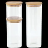 PEBBLY Lot de 3 Boîtes de Conservation en Verre Carrée Couvercle Bambou Clearance