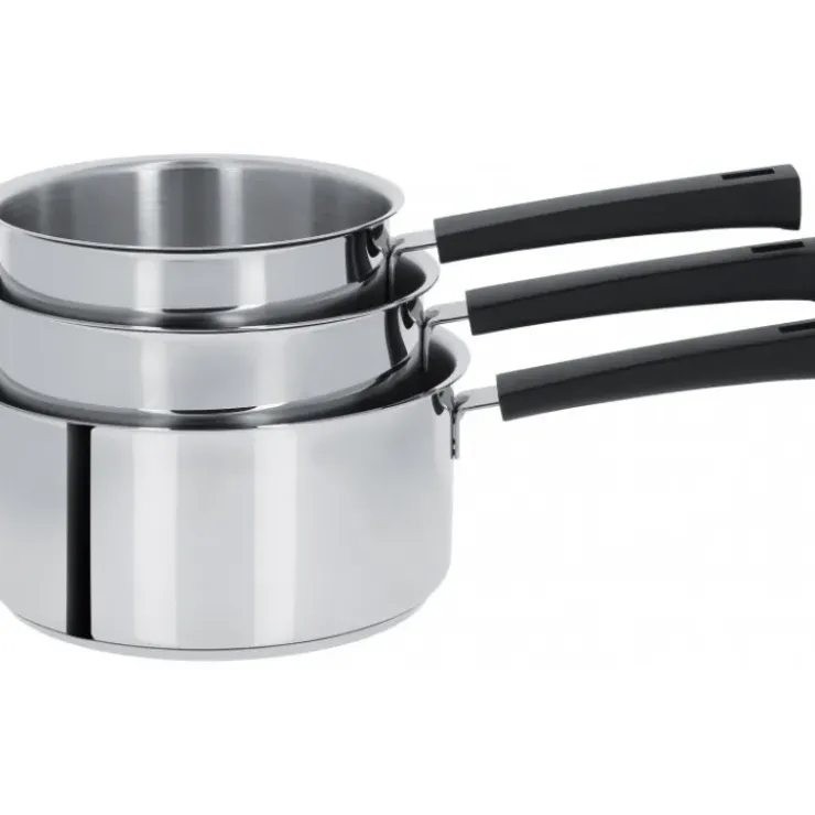 CRISTEL Lot de 3 Casseroles inox à Poignée Noire Mutine Fixe Clearance