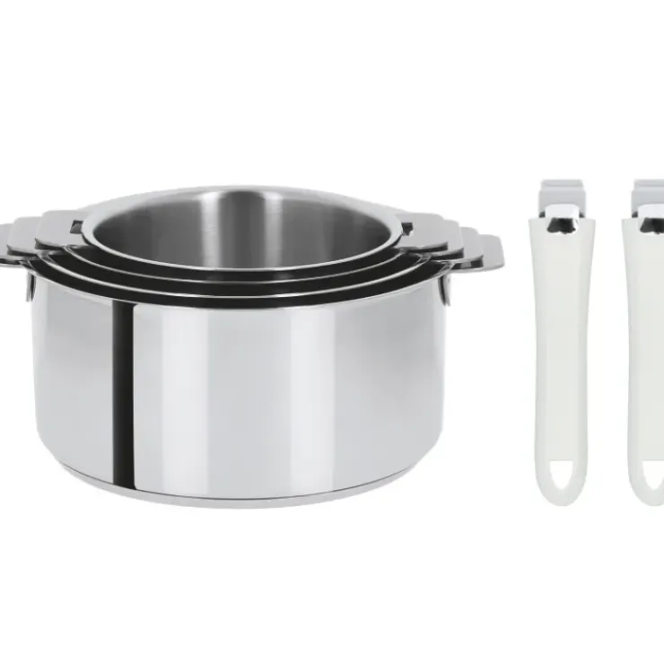 CRISTEL Lot de 4 Casseroles inox avec 2 Poignées Blanches Mutine Amovibles Online