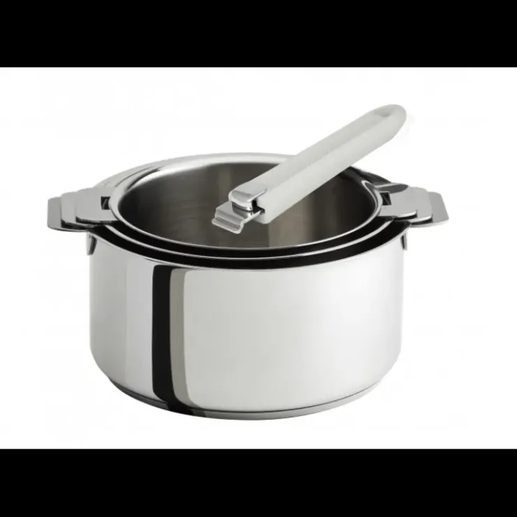 CRISTEL Lot de 3 Casseroles inox avec Poignée Blanche Mutine Amovible Best
