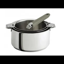 CRISTEL Lot de 3 Casseroles inox avec Poignée Taupe Mutine Amovible