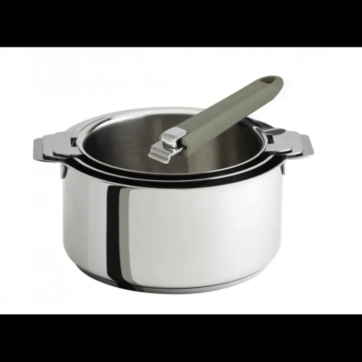 CRISTEL Lot de 3 Casseroles inox avec Poignée Taupe Mutine Amovible
