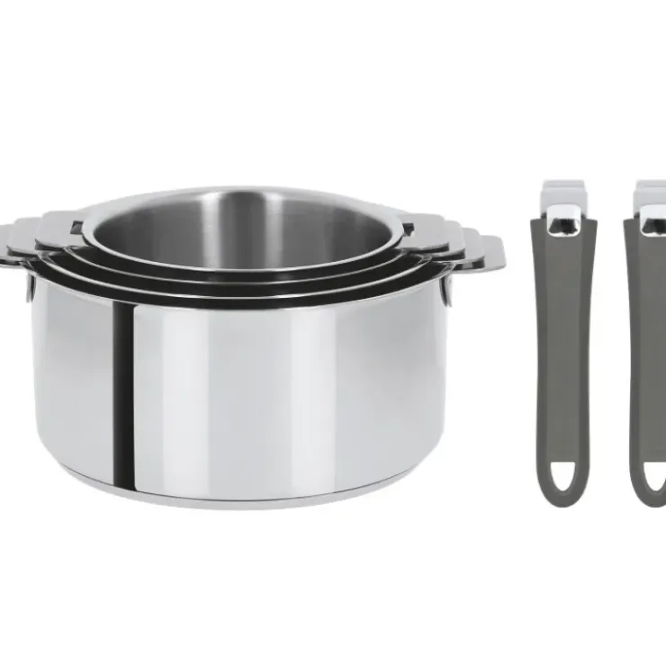 CRISTEL Lot de 4 Casseroles inox avec 2 Poignées Grises Mutine Amovibles Clearance