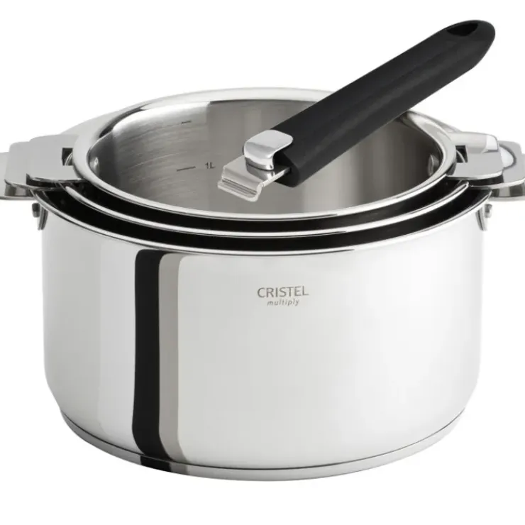 CRISTEL Lot de 3 Casseroles inox Casteline avec 1 Poignée Mutine Amovible New