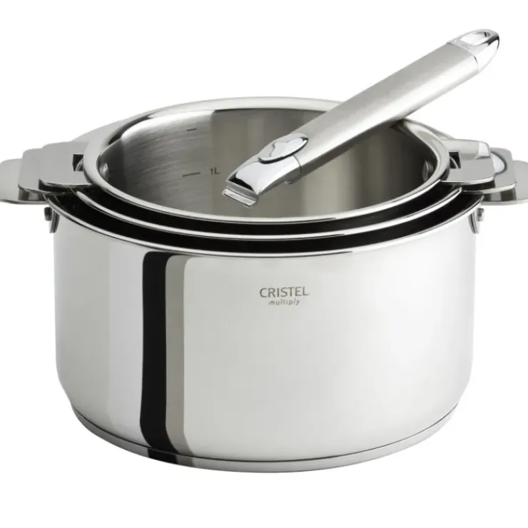 CRISTEL Lot de 3 Casseroles inox Casteline avec 1 Poignée Zénith Amovible New