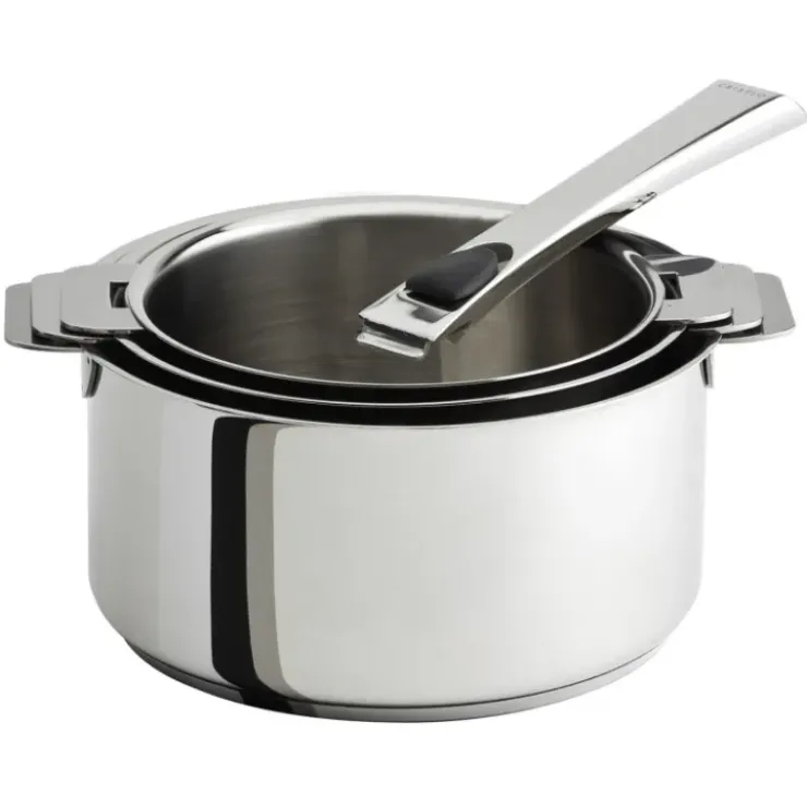 CRISTEL Lot de 3 Casseroles Inox Mutine avec 1 Poignée Amovible Casteline New