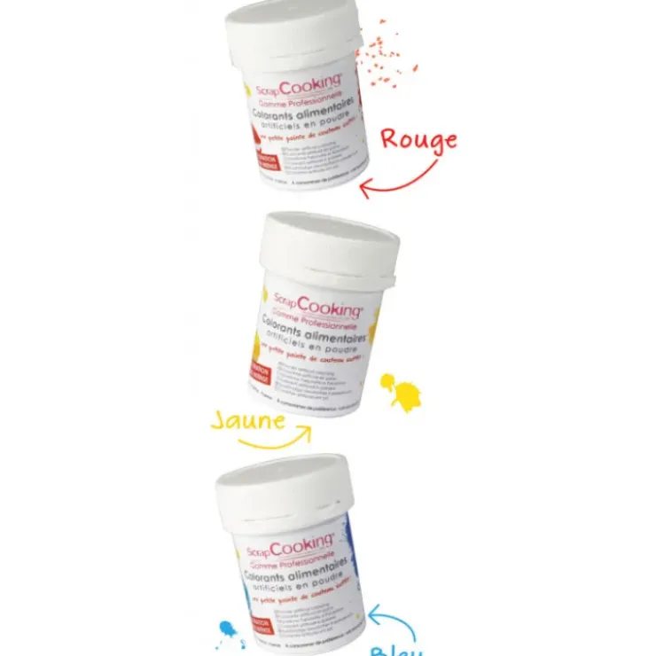 SCRAPCOOKING Lot de 3 Colorants Alimentaires en Poudre Rouge / Jaune / Bleu Best