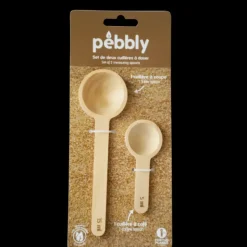 PEBBLY Lot de 2 Cuillères Doseuses en Bambou 5 et 15 ml New