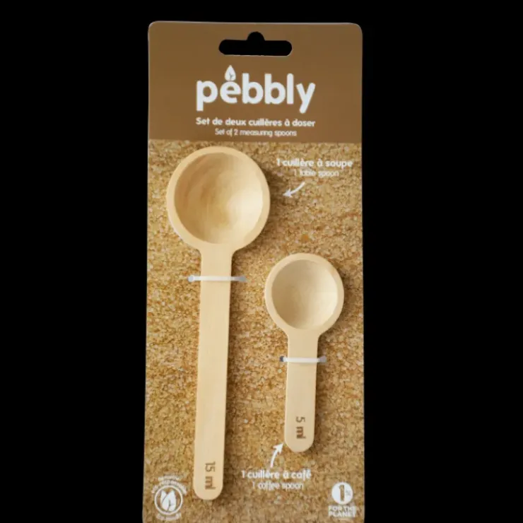 PEBBLY Lot de 2 Cuillères Doseuses en Bambou 5 et 15 ml New