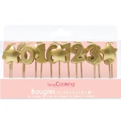 SCRAPCOOKING Lot de bougies dorées 0 à 9 + 5 étoiles New