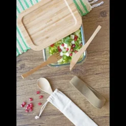 PEBBLY Lunch Box Verre et Bambou avec Couverts 1 L