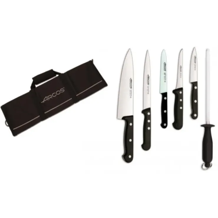 ARCOS Mallette de cuisine 5 couteaux de cuisine et un fusil Universal Noir Online
