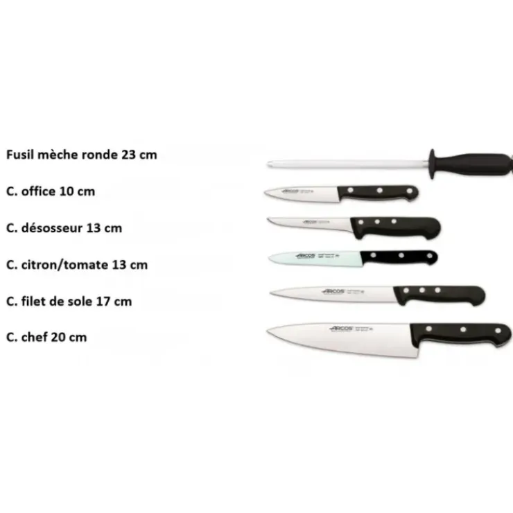 ARCOS Mallette de cuisine 5 couteaux de cuisine et un fusil Universal Noir Online