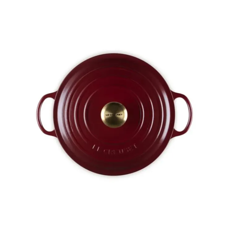 LE CREUSET Marmite en Fonte 26 cm Garnet Bouton Doré Signature Best