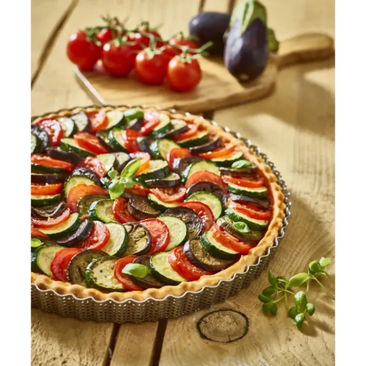 DE BUYER Moule à Tarte Cannelée Inox Perforé Amovible Ø 28 cm x H 2,5 cm Hot