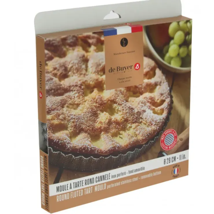 DE BUYER Moule à Tarte Cannelée Inox Perforé Amovible Ø 28 cm x H 2,5 cm Hot