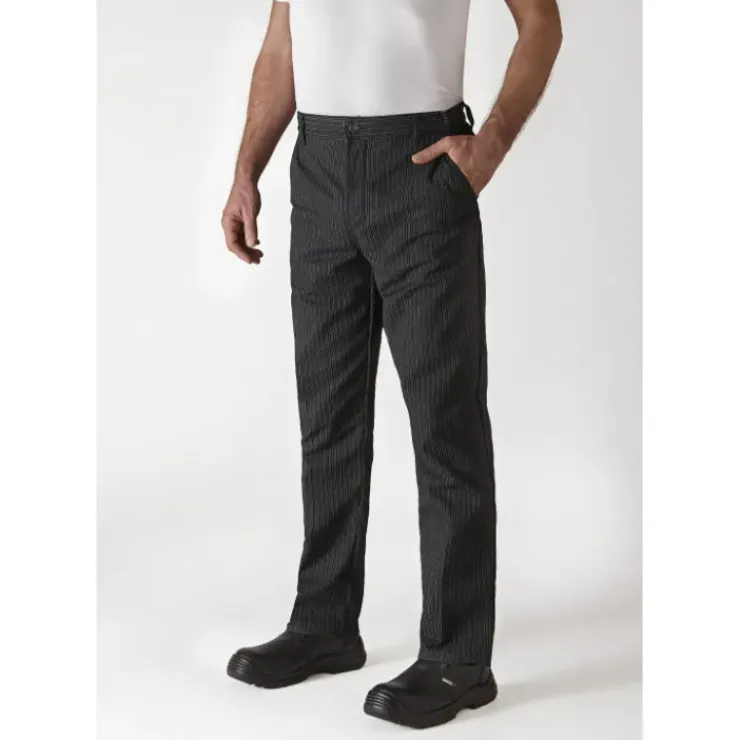 ROBUR Pantalon de Cuisine Mixte Rayé Noir/Blanc TIMEO T.42 Online