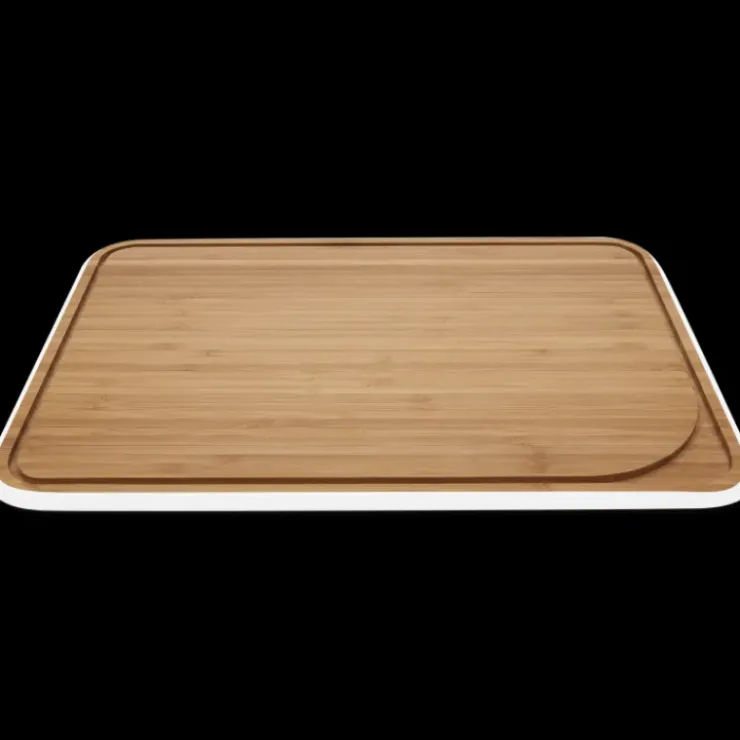 PEBBLY Planche à Découper Bambou avec Rigole 35 x 25 cm Blanc Discount