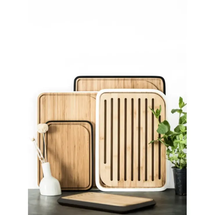 PEBBLY Planche à Découper Bambou avec Rigole 35 x 25 cm Blanc Discount