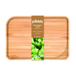 PEBBLY Planche à Découper Bambou avec Rigole 26 x 18 cm New