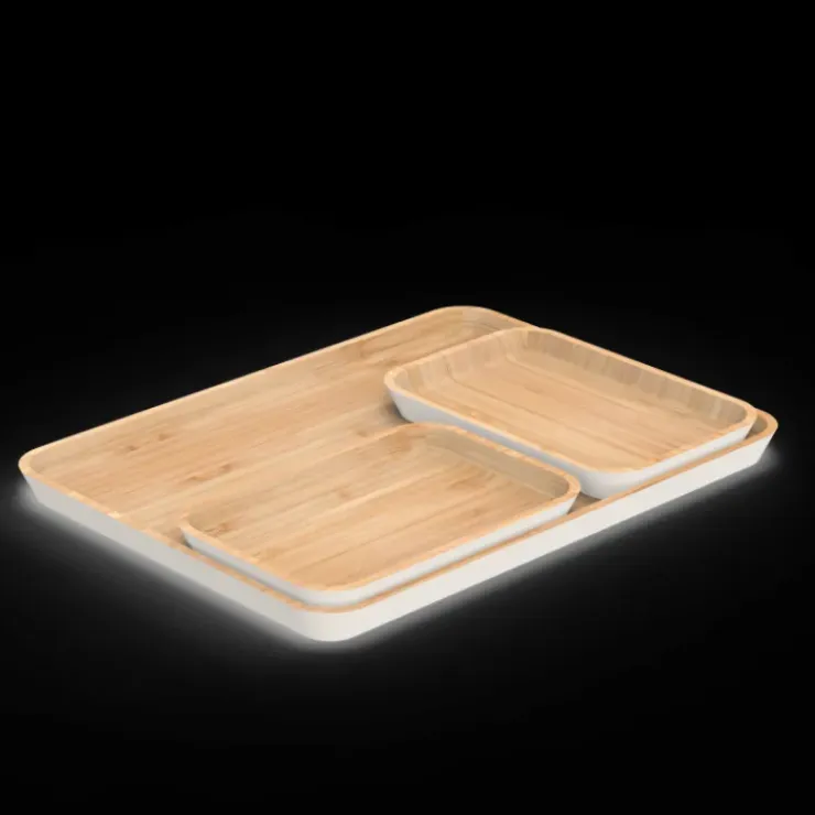 PEBBLY Plateau de Service en Bambou Crème 22 x 15 cm