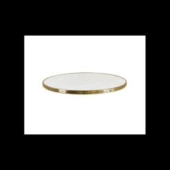 TOPALIT Plateau de Table Ø60 cm Marbre Blanc Cerclage Laiton Cerclé New
