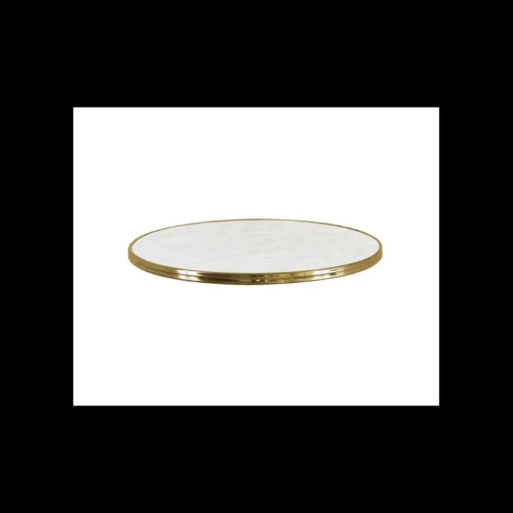 TOPALIT Plateau de Table Ø60 cm Marbre Blanc Cerclage Laiton Cerclé New