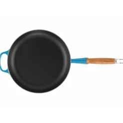 LE CREUSET Poêle en Fonte 28 cm Azur avec Manche en Bois Signature Sale